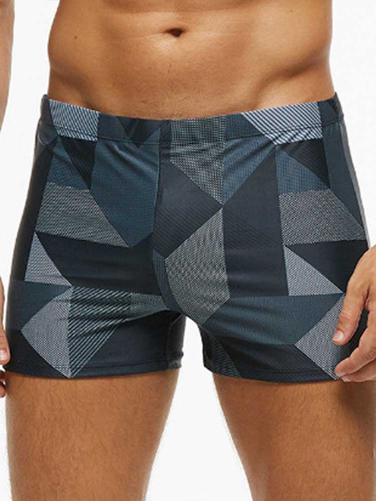 Men's Printed High-Waisted Tight Swim Trunks