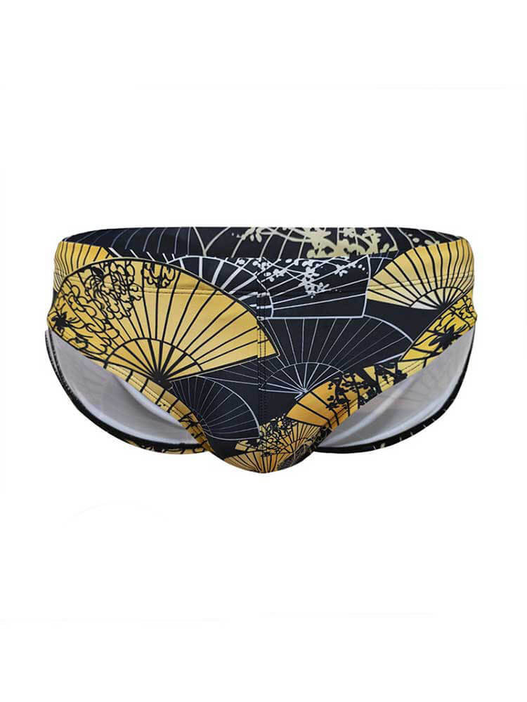 Men's Sexy Folding Fan Print Quick-Drying Swim Briefs