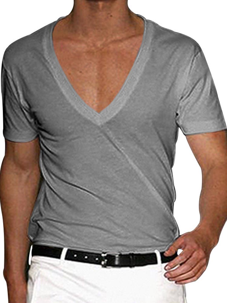 Men's V-Neck Short Sleeve Solid Color T-Shirt
