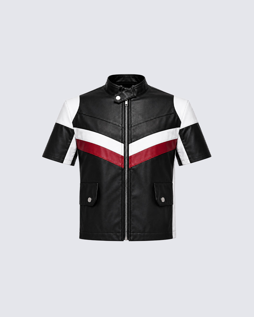 New Avant-Garde Racing Moto Contrast Panel PU Shirt