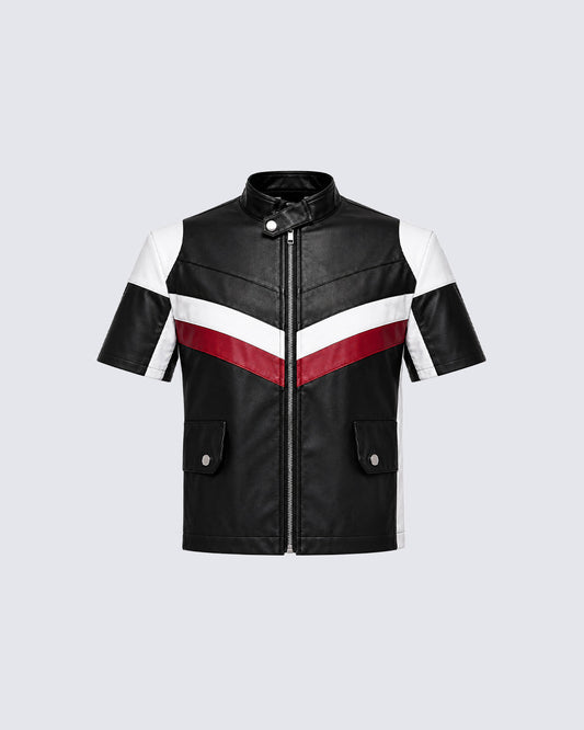 New Avant-Garde Racing Moto Contrast Panel PU Shirt