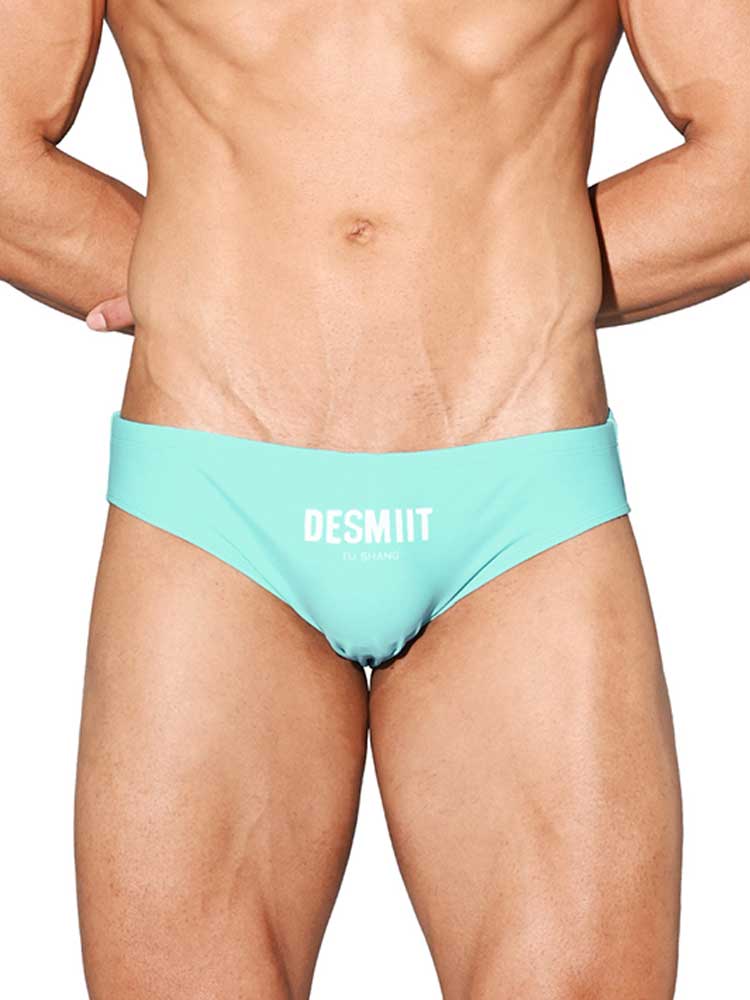 Men's Letter Print Quick-Dry Solid Swim Briefs