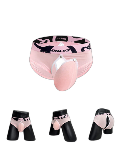 2 Pack Men's Detachable Pouch Open-Crotch Breathable Modal Soft Briefs
