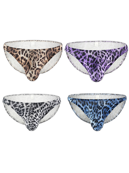4 Pack Men's U-Convex Leopard Print Nylon Bikini