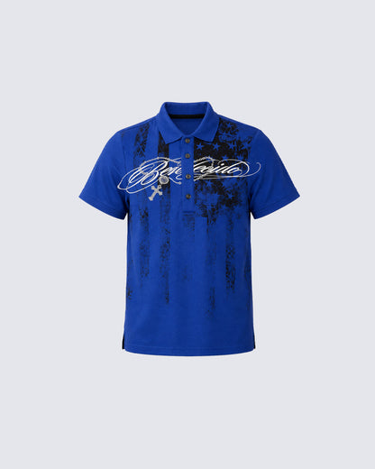 KIIKIO Retro Star-Spangle Collared Polo Shirt