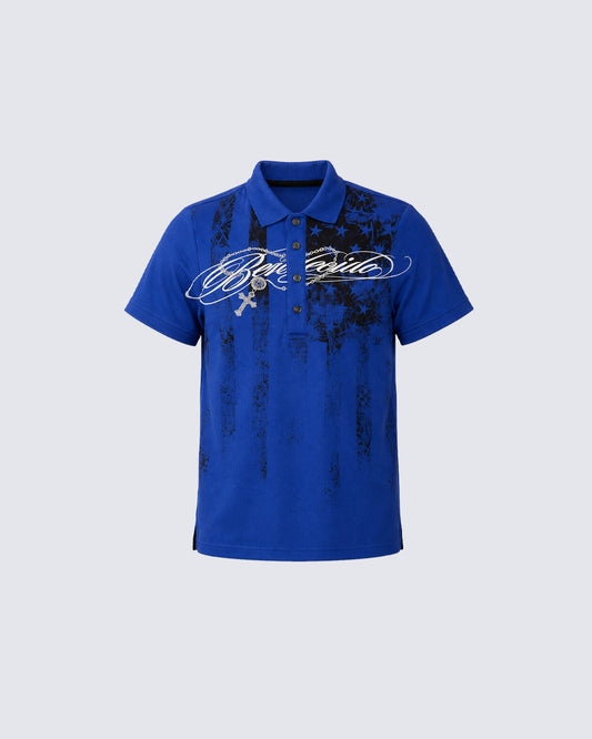 KIIKIO Retro Star-Spangle Collared Polo Shirt