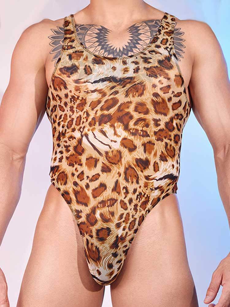 Men's Sexy Leopard Print Slim Stretch Bodysuit