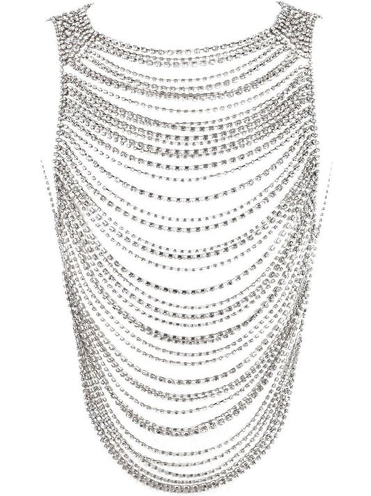 Men's Fashion Body Chain Multi-Layer Rhinestone Tank Top
