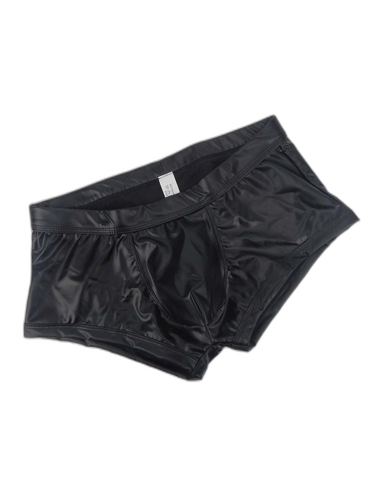 2-pack Men's Leather Hollow Hip-revealing Large Pouch Boxer Briefs