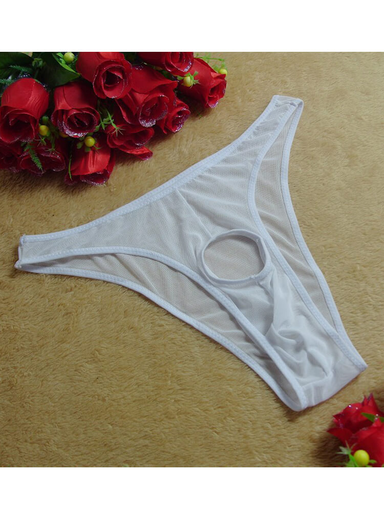 Men's Sexy Mesh Front Cutout Solid Color Briefs