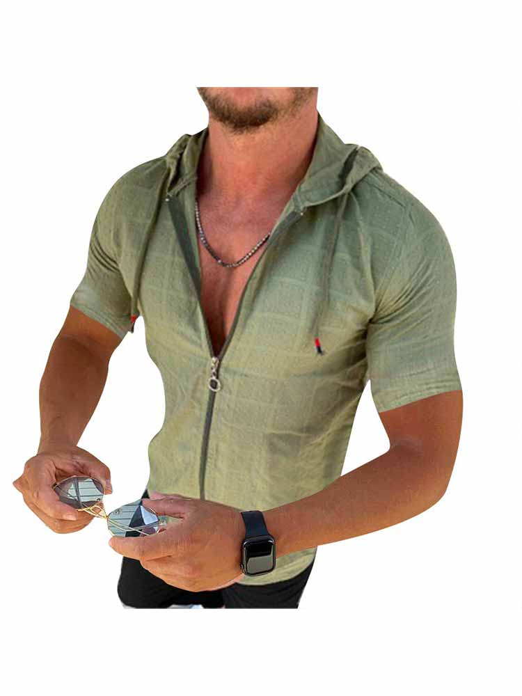 Hooded Short Sleeve Shirts with Zipper Slim Fit Tank Top
