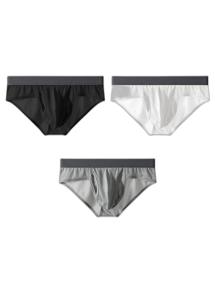 3 Pack Men's Ultra-Soft Breathable Mesh Ice Silk Briefs