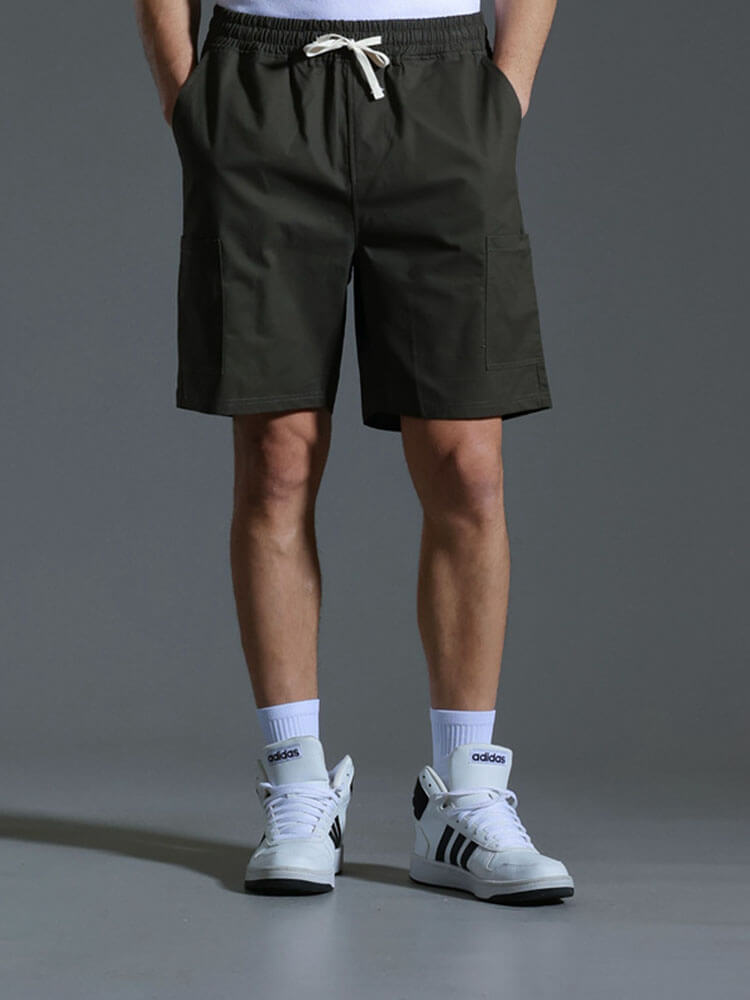 Men's Solid-Color Loose Drawstring Cargo Shorts