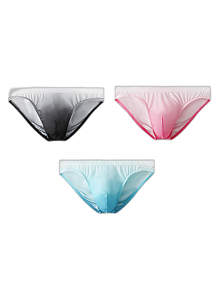3 Pack Men's Sensual Silk-Like Loose Gradient Color Bikini