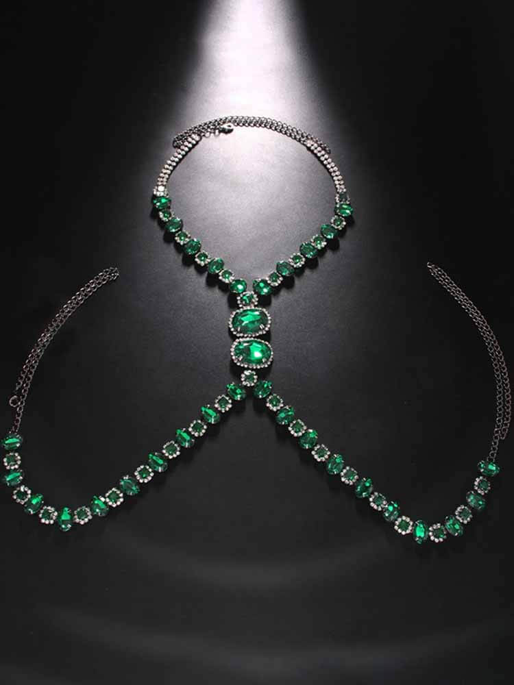Men's Round Green Rhinestone Body Chain