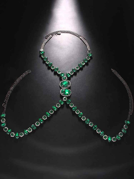 Men's Round Green Rhinestone Body Chain