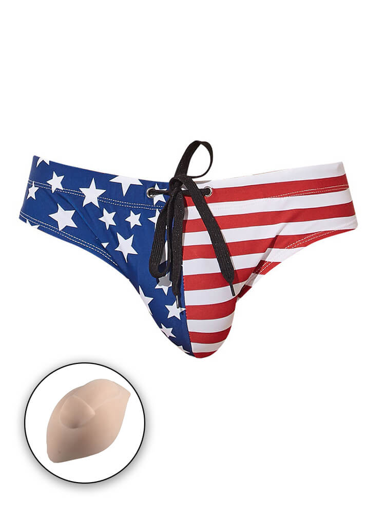 Men's American Flag Print Swim Briefs