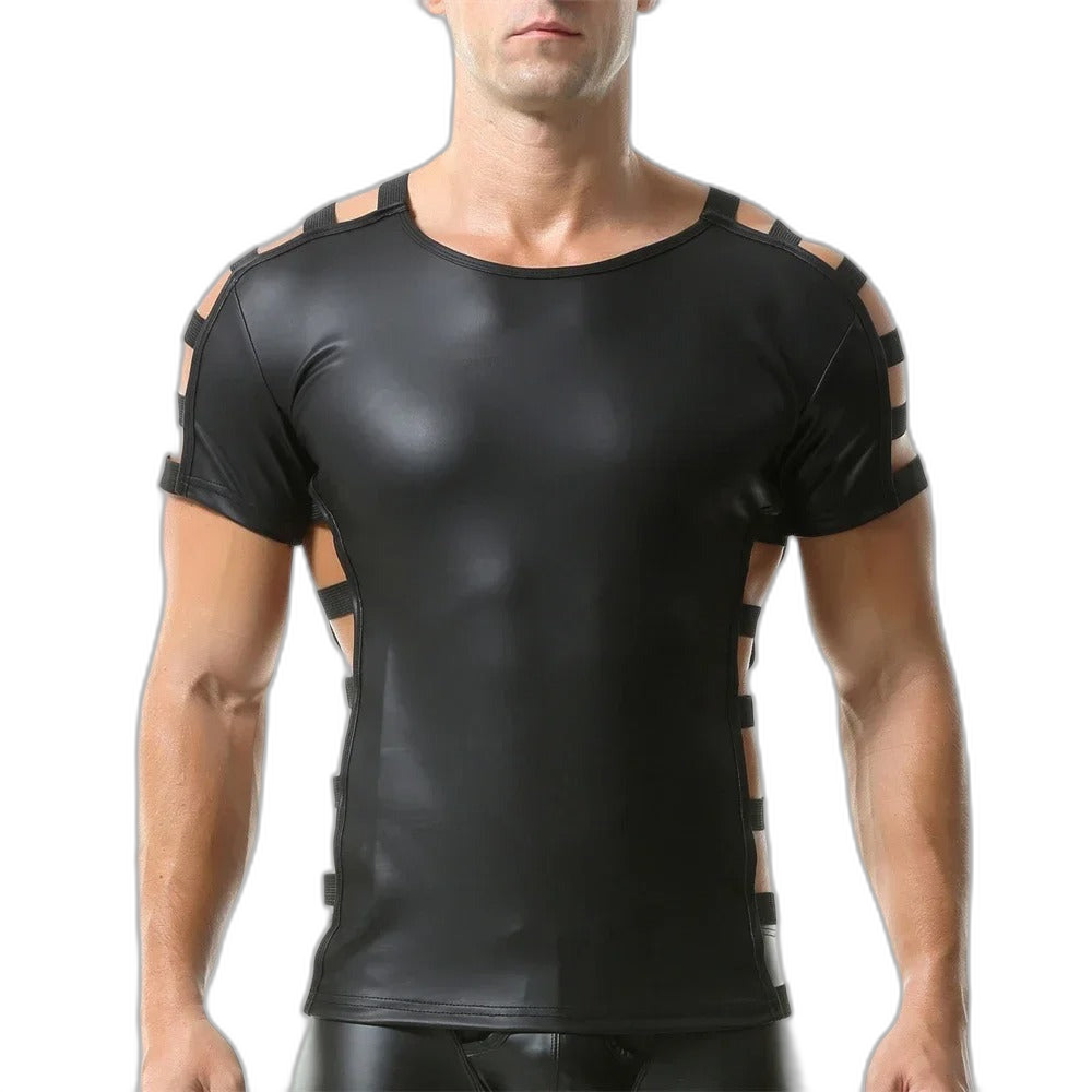 Side Strap Open Leather Tee