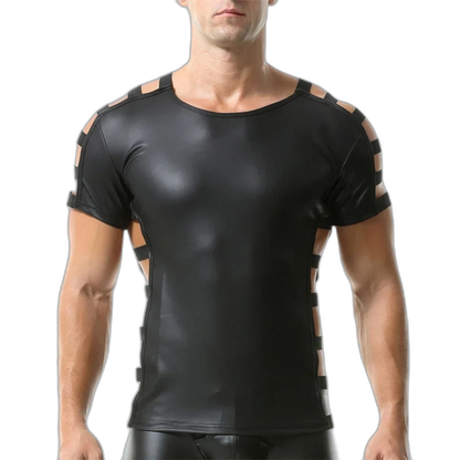Side Strap Open Leather Tee