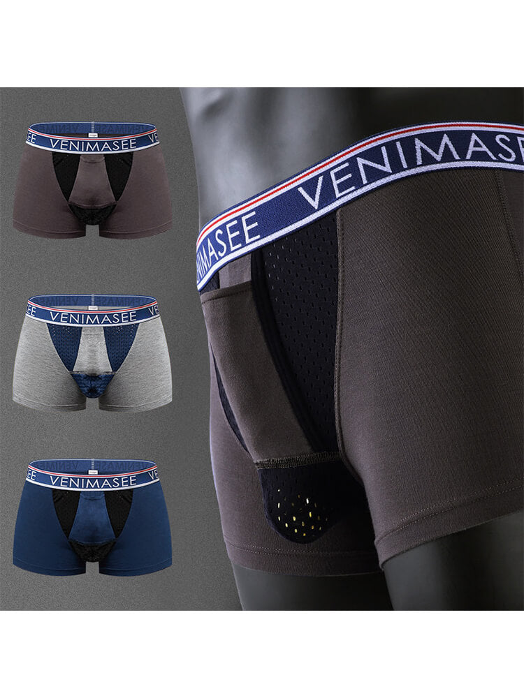 Men's Sexy Ice Silk Pouch-Separating Boxer Briefs Set