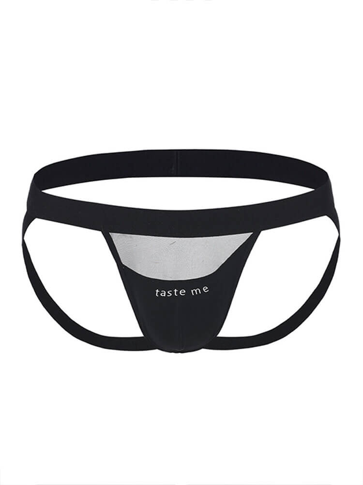Men's Sexy Letter Print Cutout Mesh Sheer Briefs