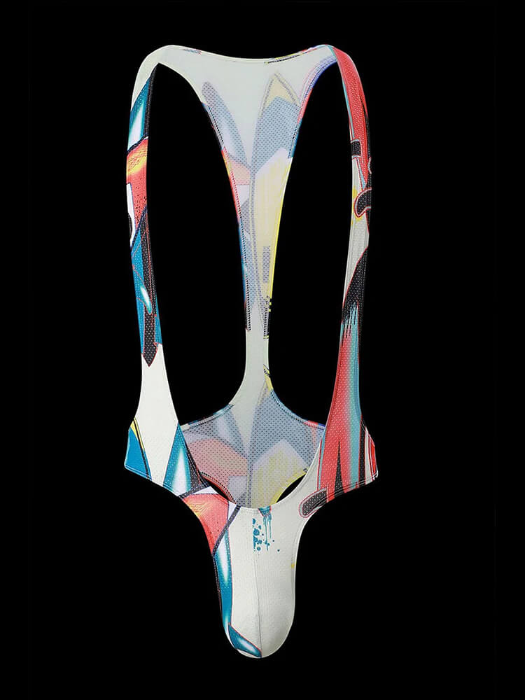 Men's Colorblock High Cut Thong Bodysuit