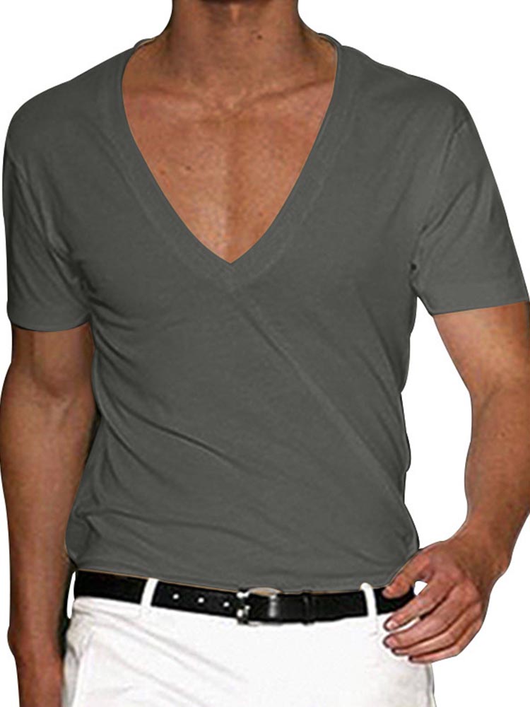 Men's V-Neck Short Sleeve Solid Color T-Shirt