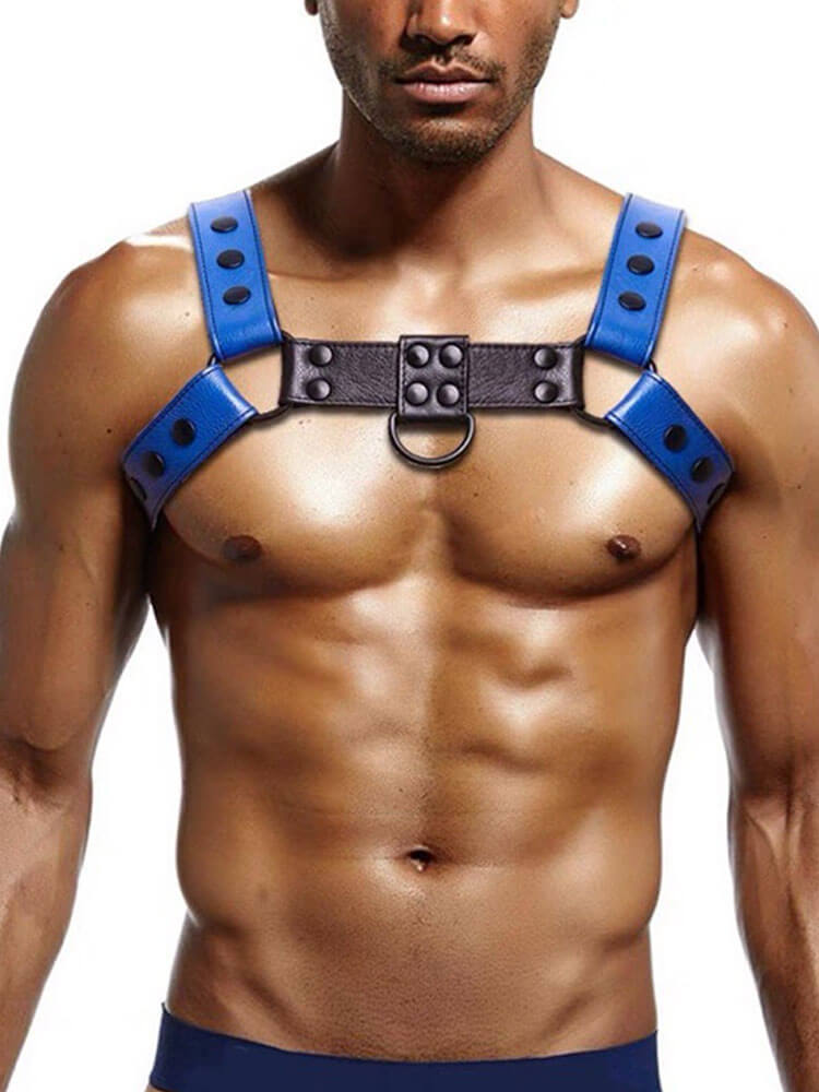 Men's Sexy Color-Block PU Leather Chest Strap
