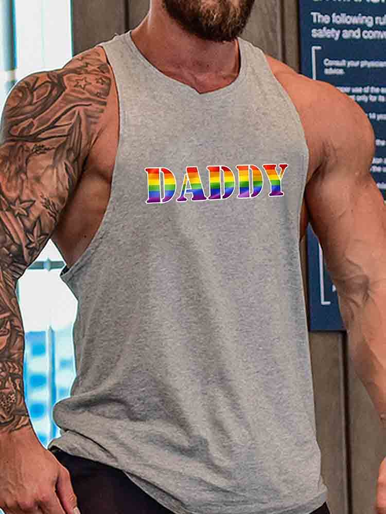 Men's Rainbow Daddy Letter Graphic Print Tank Top