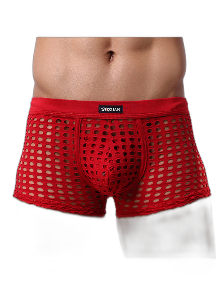 2 Pack Men's Hollow Mesh Sexy Trendy Moisture-Wicking Trunks