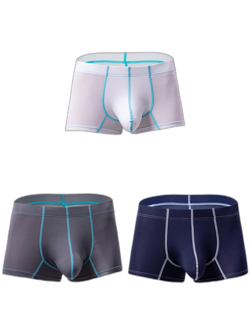 3 Pack Men's Large Pouch Contrast Binding Trunks
