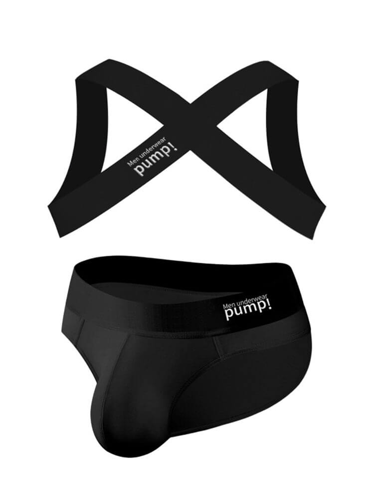 Men's Elastic Shoulder Strap Underwear 2-Piece Set