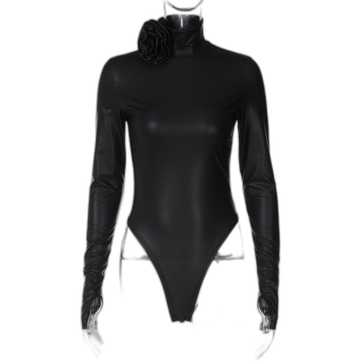 Black Widow Floral-Appliqué Bodysuit