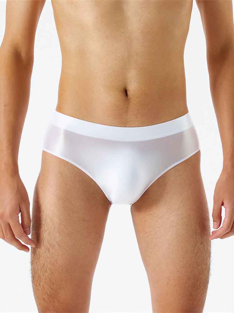 Men's Solid Color Glossy Elastic Briefs