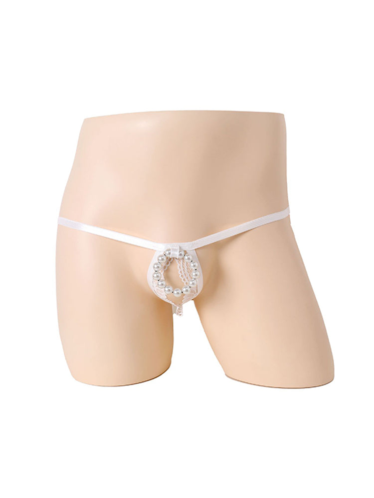 Men's Pearls Hollowed-out See-through Thong 