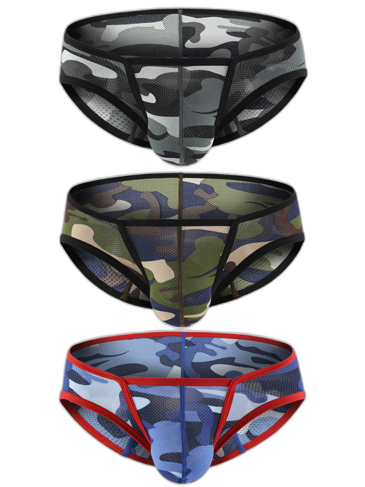 Men’s Sexy Camo Print Mesh Bikini