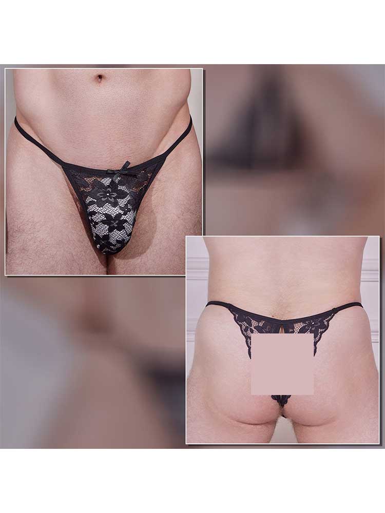 Men's Sexy Lace Hollow Two-Piece Set