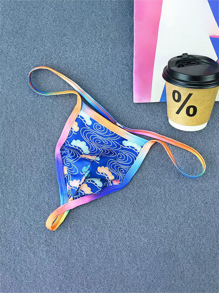 Men's Rainbow Thin Strap Printed U-Pouch Thong