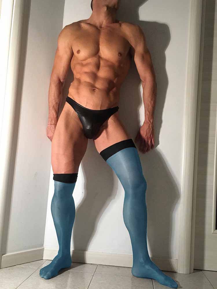 Men's Oiled Glitter Silk Knee High Stockings