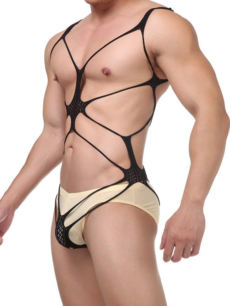 Men's Open Crotch See Through Fishnet Bodysuit