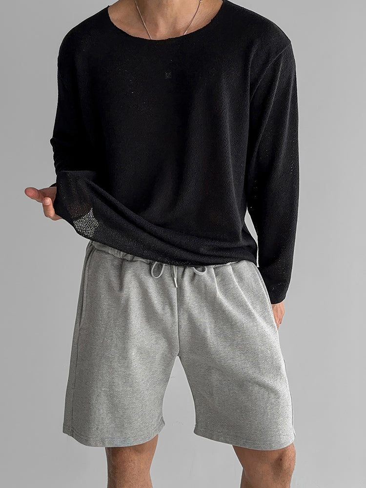 Men's Loose Breathable Long-sleeved Knitted T-shirt 