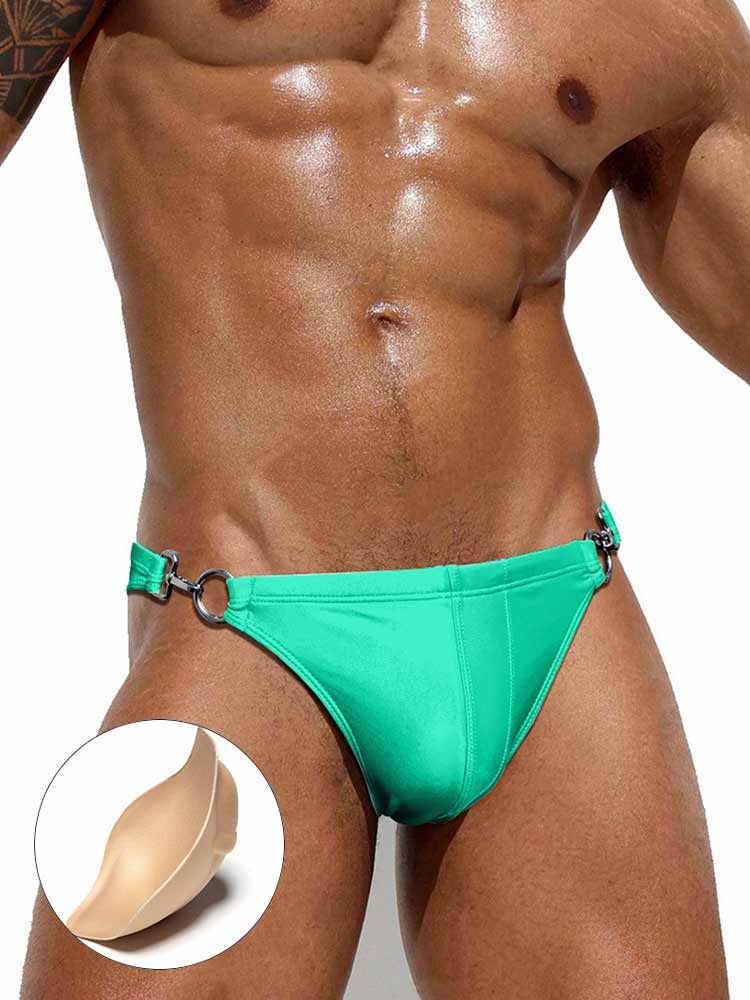 Men's Solid Color Metal Double Buckle Swim Bikini