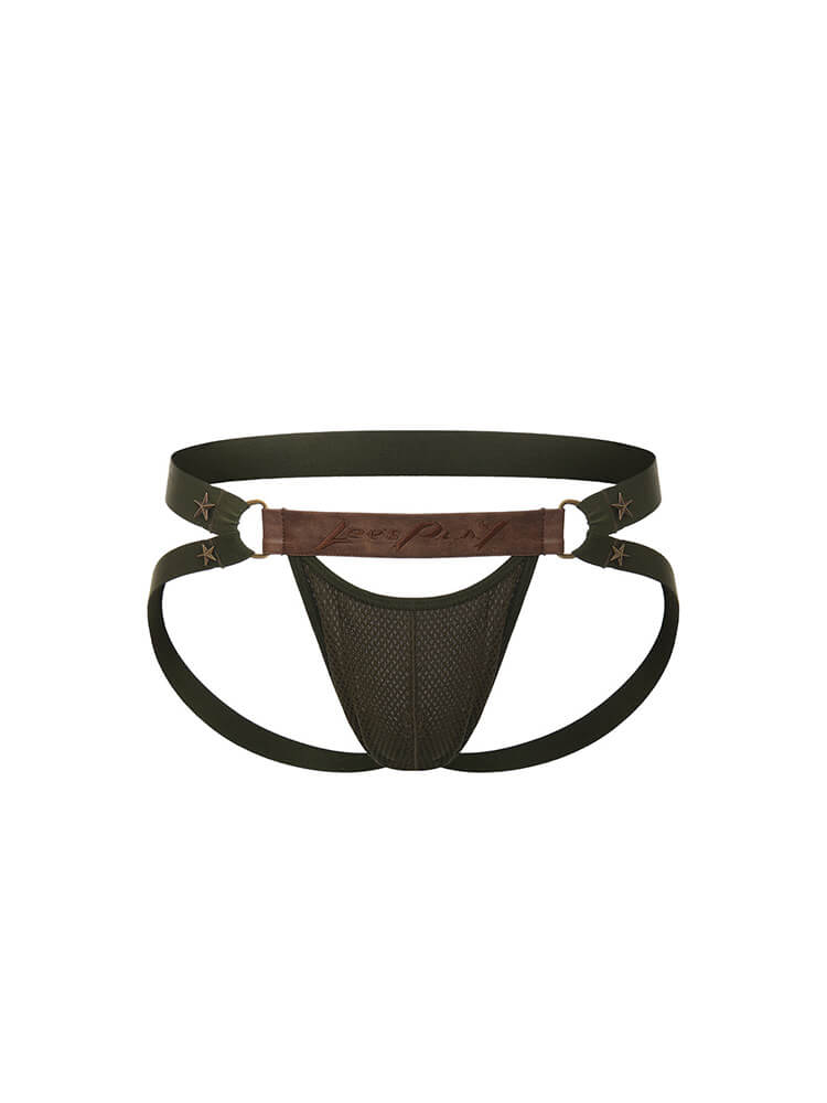 Men's Sexy Leather Embroidered Jockstrap