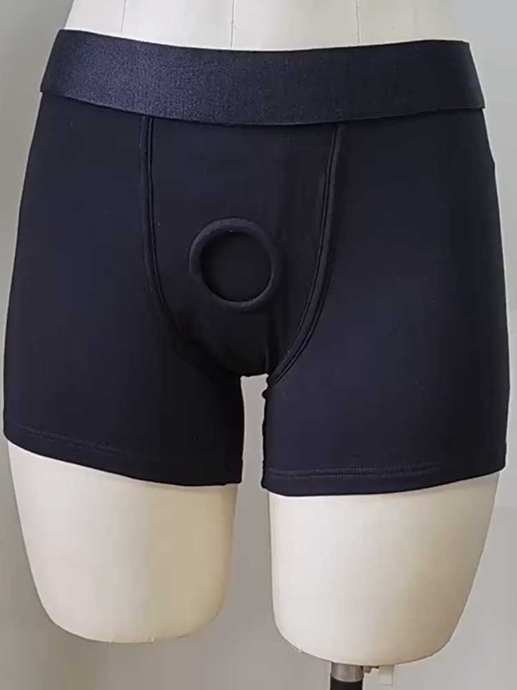Men's Sexy Solid-Color O-Ring Cotton Boxer Briefs