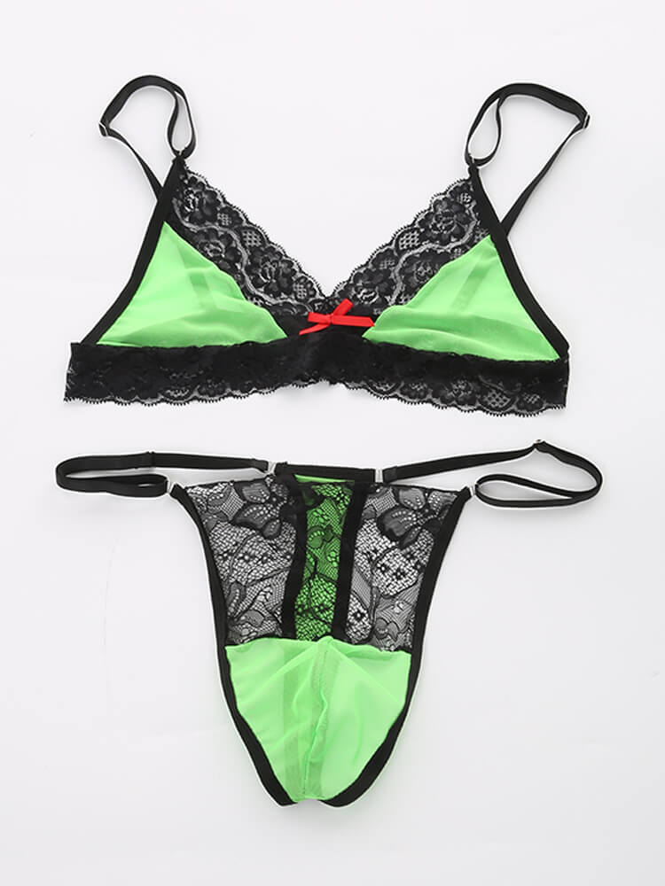 Men's Sexy Lace Bra Briefs Crossdressing Set