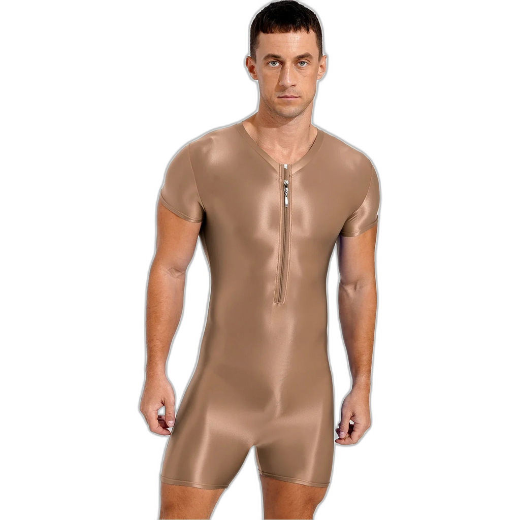 Neon Bold Glossy Zipper Men's Bodysuit