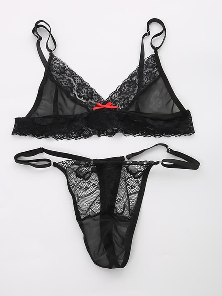 Men's Sexy Lace Bra Briefs Crossdressing Set