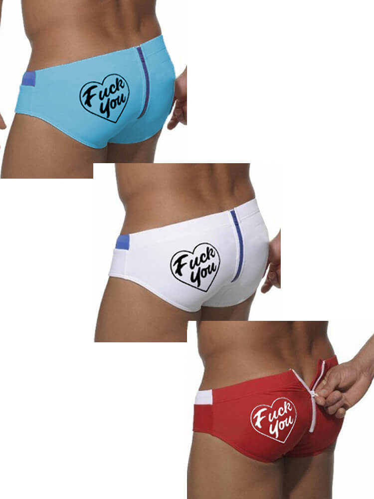 Back Zipper Letter Men's Swim Brief