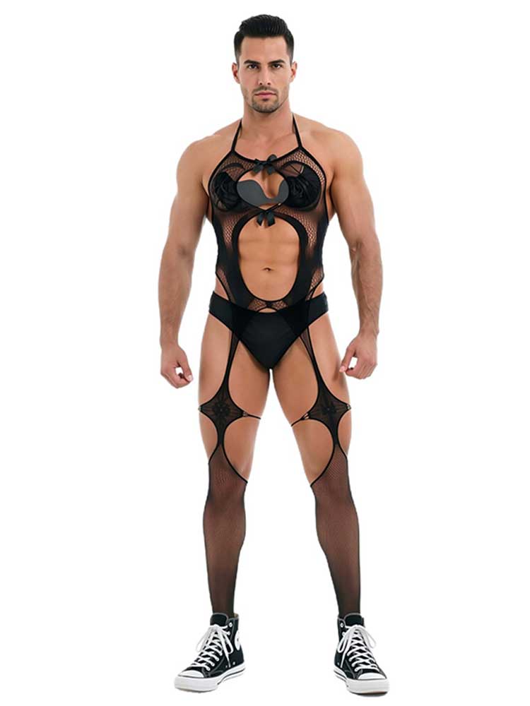 Men's Sexy Stretchy Hollowed-Out Bodysuit Stockings