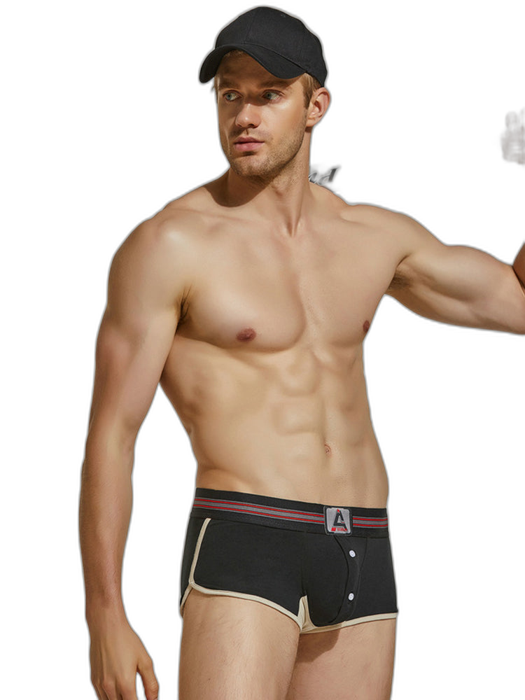 Men's Spliced Color Trunks With Button Fly
